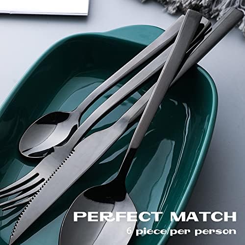 JGJGJG Silverware Set,24 Piece Stainless Steel Flatware Cutlery Set Service For 4,Include Steak Knives/Knife/Fork/Spoon,Mirror Finish, Dishwasher Safe Perfect For Home Kitchen Restaurant